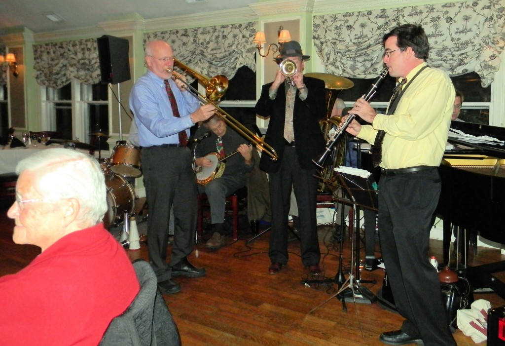 Tom Boates trombone, Jeff Hughes 1922 King Liberty trumpet, John Clark clarinet, Jimmy in background