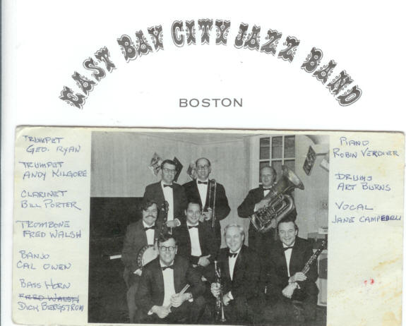 East Bay City Jazz Band, Andy Kilgore, Bill Porter, Fred Walsh, Cal owen, Dick Bergstrom, Robin Verdier, Art Burns, (missing Jane Campedelli)