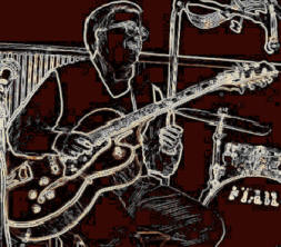 Caricature of Eric on guitar