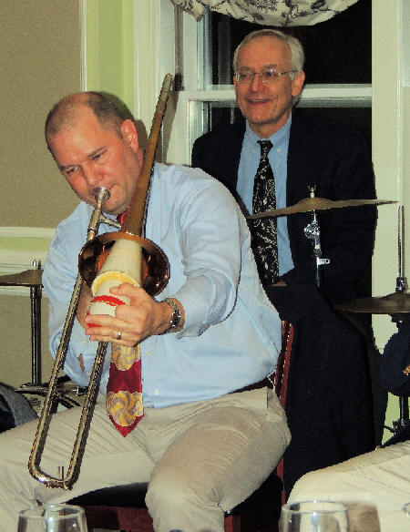 Gagnon with double mute on trombone, Bragdon drums