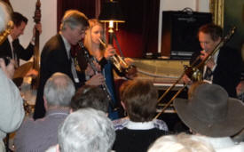 Part of the audience listening to Joe, Bria, and Herb on trombone