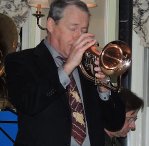 Jeff on flugel horn Nice tie with large fish on it